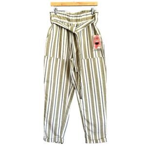 NWT Ci Sono Thick Striped High Waist Cuffed Paper bag Pants